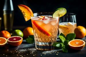 ein Cocktail mit Orange Scheiben und Kalk. KI-generiert foto