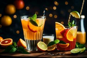Orange Saft Cocktail mit Orange Scheiben und Minze Blätter. KI-generiert foto