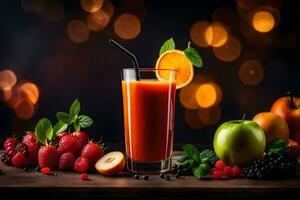 frisch Obst Saft im ein Glas mit Beeren und Beeren. KI-generiert foto