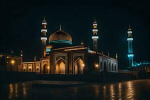 das Moschee beim Nacht im Usbekistan. KI-generiert foto