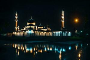 Foto Hintergrund Nacht, das Moschee, Person, Person, Person, Person, Person, Person,. KI-generiert