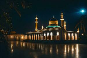 das Moschee beim Nacht mit das Mond im das Himmel. KI-generiert foto