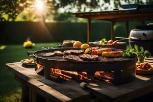 ein Grill Grill mit Essen auf Es. KI-generiert foto