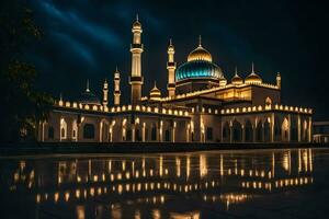 das schön Moschee beim Nacht. KI-generiert foto