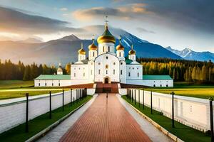 das Russisch orthodox Kathedrale im das Berge. KI-generiert foto