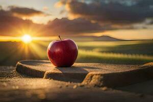 das Apfel, Sonnenuntergang, Landschaft, Apfel, hd Hintergrund. KI-generiert foto