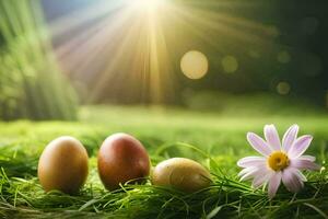 Ostern Eier im das Gras. KI-generiert foto