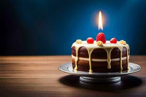 ein Geburtstag Kuchen mit ein Kerze auf oben. KI-generiert foto