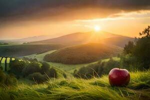 das Apfel im das Sonnenuntergang. KI-generiert foto