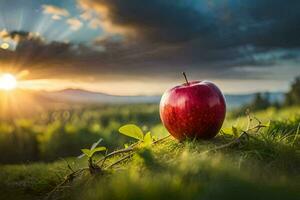 das Apfel im das Sonnenuntergang. KI-generiert foto