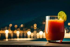 ein Glas von Orange Saft mit ein Limette auf das Tisch. KI-generiert foto