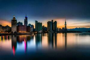 das Stadt Horizont beim Dämmerung im Schanghai. KI-generiert foto