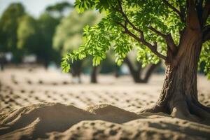 ein Baum im das Wüste mit Sand und Bäume. KI-generiert foto