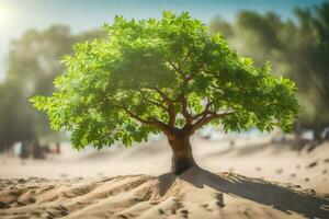 ein Baum wachsend im das Sand. KI-generiert foto