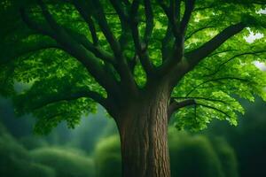 ein Baum ist gezeigt im das Mitte von ein Wald. KI-generiert foto