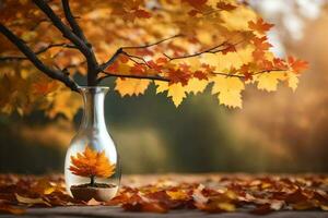 Herbst Blätter im ein Flasche. KI-generiert foto