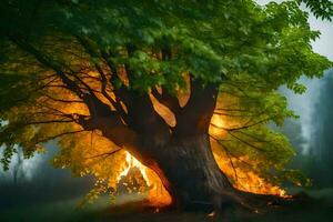 ein Baum mit Flammen Kommen aus von Es. KI-generiert foto