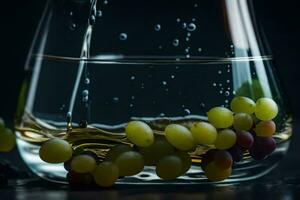 ein Glas von Wein mit Trauben und Wasser. KI-generiert foto