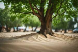 ein Baum ist wachsend aus von das Sand im das Mitte von ein Feld. KI-generiert foto