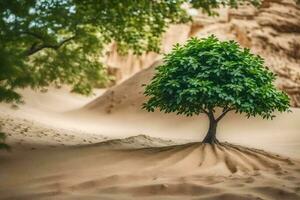 ein Baum wachsend im das Sand Dünen. KI-generiert foto
