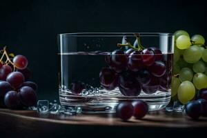 Trauben im ein Glas von Wasser auf ein dunkel Hintergrund. KI-generiert foto