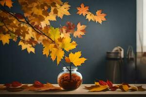 Herbst Blätter im ein Vase. KI-generiert foto