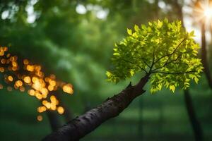 ein Baum mit ein hell Grün Blatt auf Es. KI-generiert foto