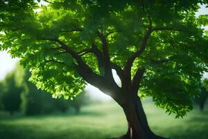 ein Baum ist Stehen im das Mitte von ein Feld. KI-generiert foto