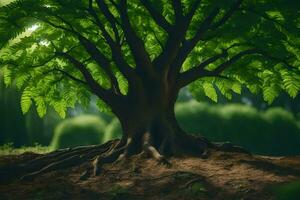 ein Baum mit Wurzeln im das Boden. KI-generiert foto