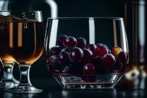 Trauben im ein Glas und ein Flasche von Wein. KI-generiert foto