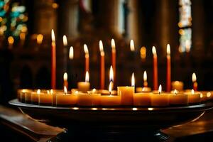 Kerzen im ein Kirche. KI-generiert foto