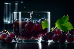 Trauben im ein Glas mit Wasser und ein Blatt. KI-generiert foto