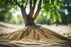 ein Baum wachsend aus von das Sand im das Mitte von ein Wüste. KI-generiert foto