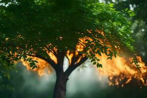 ein Baum mit Flammen Kommen aus von Es. KI-generiert foto