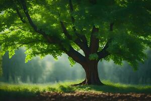 ein Baum ist Stehen im das Mitte von ein Feld. KI-generiert foto