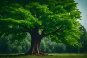 ein groß Baum im das Mitte von ein Feld. KI-generiert foto