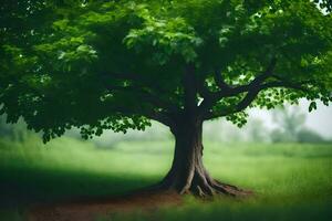 ein Baum ist Stehen im das Mitte von ein Feld. KI-generiert foto