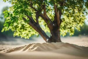 ein Baum im das Wüste mit Sand und Bäume. KI-generiert foto