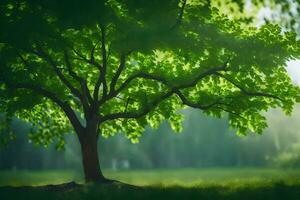 ein Baum im das Mitte von ein Feld. KI-generiert foto