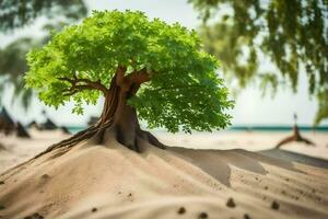 ein Baum wachsend aus von das Sand im das Wüste. KI-generiert foto