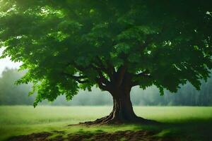 ein Baum ist Stehen im das Mitte von ein Feld. KI-generiert foto