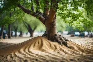 ein Baum mit Sand auf das Boden. KI-generiert foto