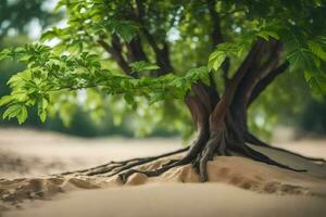 ein Baum wachsend aus von das Sand im das Mitte von ein Feld. KI-generiert foto