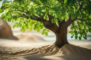 ein Baum wachsend aus von das Sand im das Wüste. KI-generiert foto