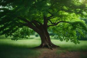 ein Baum im das Mitte von ein Feld. KI-generiert foto