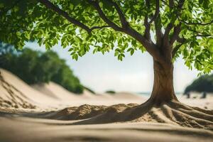 ein Baum ist wachsend aus von das Sand auf ein Strand. KI-generiert foto