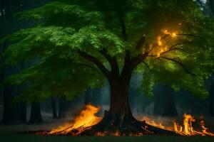 Foto Hintergrund das Wald, Feuer, das Baum, das Feuer, das Baum, das Feuer,. KI-generiert