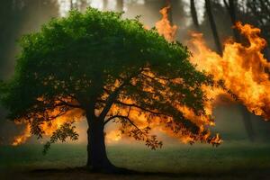 ein Baum mit Flammen Kommen aus von Es. KI-generiert foto