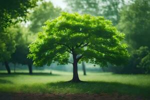 ein Baum im das Mitte von ein Feld. KI-generiert foto