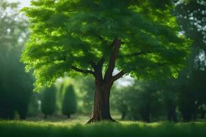 ein Baum ist Stehen im das Mitte von ein Feld. KI-generiert foto